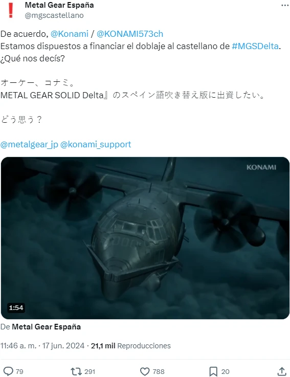 Tweet de Metal Gear España